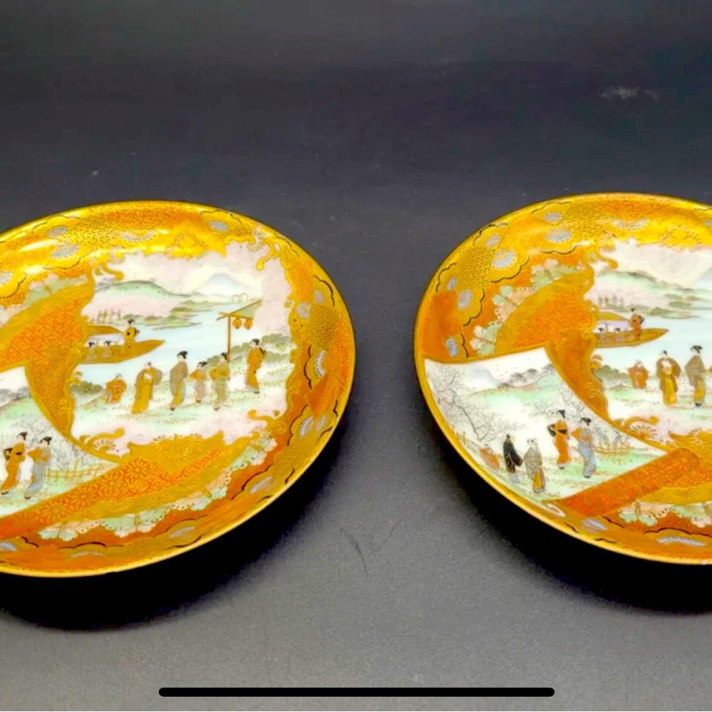 Antique Japanese Satsuma 19th Century Plates Signed Pair